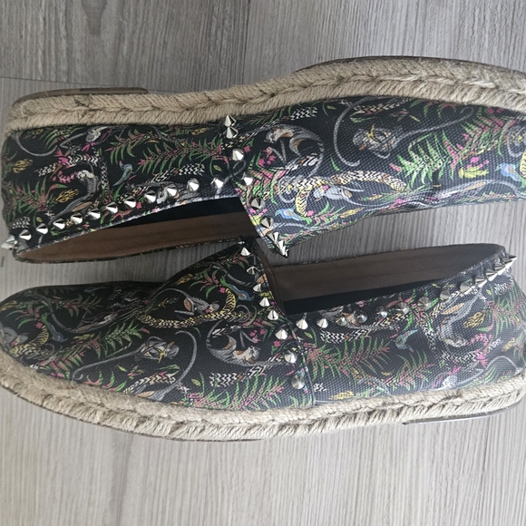 Christian Louboutin Black Floral Studded Loafers - Picture 3 of 4